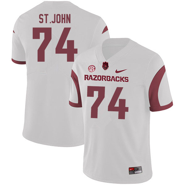 Men #74 Jalen St.John Arkansas Razorbacks College Football Jerseys Sale-White - Click Image to Close